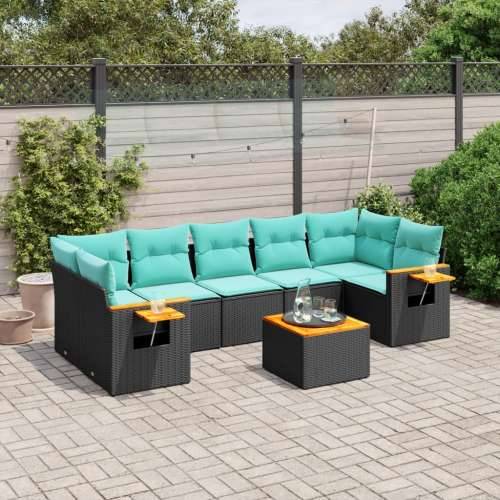 Vrtna garnitura - 8-dijelni set vrtnih sofa od poliratana s jastucima crni - Crna 1 Cijena