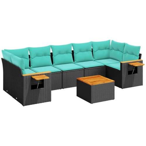 Vrtna garnitura - 8-dijelni set vrtnih sofa od poliratana s jastucima crni - Crna 1 Cijena