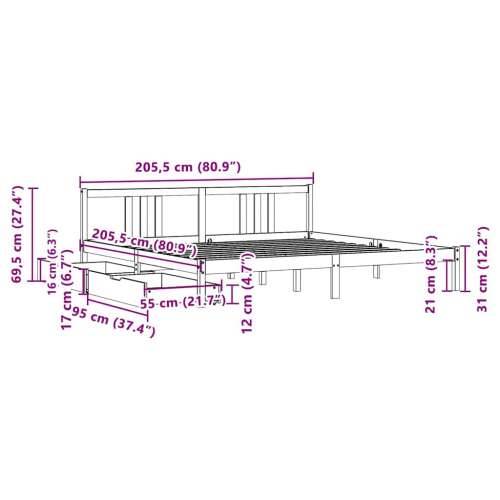 Okvir kreveta bez madraca 200 x 200 cm od masivne borovine - Prirodna 200 x 200 cm Cijena