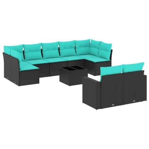 Vrtna garnitura - 10-dijelni set vrtnih sofa od poliratana s jastucima crni - Crna i plava Sa stolom 1 Cijena