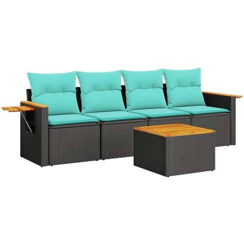 Vrtna garnitura - 5-dijelni set vrtnih sofa od poliratana s jastucima crni - Crna Sa stolom 1 Cijena