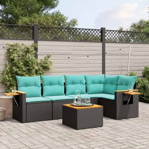 Vrtna garnitura - 6-dijelni set vrtnih sofa od poliratana s jastucima crni - Crna Sa stolom 1 Cijena