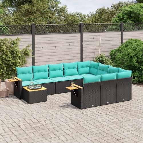 Vrtna garnitura - 11-dijelni set vrtnih sofa od poliratana s jastucima crni - Crna 10 Cijena