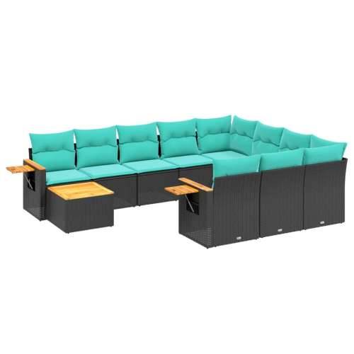Vrtna garnitura - 11-dijelni set vrtnih sofa od poliratana s jastucima crni - Crna 10 Cijena