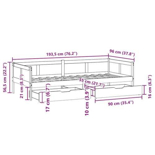 Dnevni krevet s ladicama bez madraca 80x200 cm masivno drvo - Bijela 90 x 190 cm Cijena