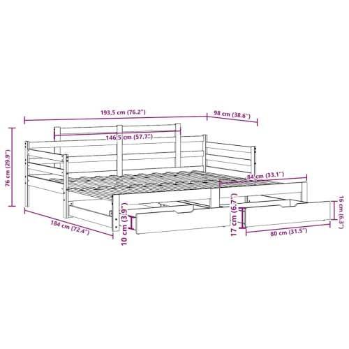 Dnevni krevet na razvlačenje s ladicama bez madraca 90 x 190 cm - Bijela 90 x 190 cm Cijena