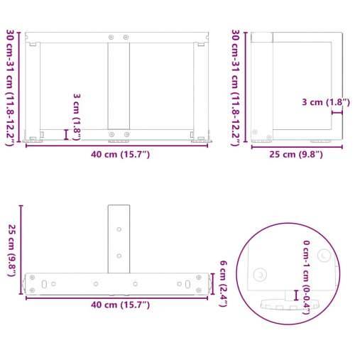 Noge za klub stolić T-oblika 2 kom Crne 40x25x(30-31) cm Čelik - Prirodna 40 x 25 x (30-31) cm 1 Cijena
