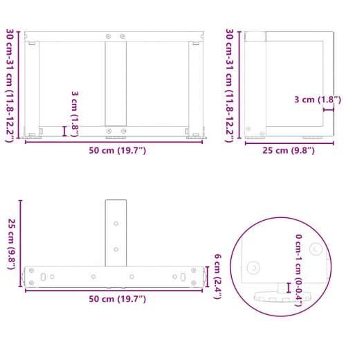 Noge za klub stolić T-oblika 2 kom Crne 50x25x(30-31) cm Čelik - Prirodna 50 x 25 x (30-31) cm 1 Cijena