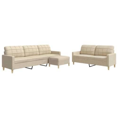 3-dijelni set sofa s tabureom krem od tkanine - Krema S osloncem za noge Cijena