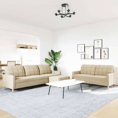 3-dijelni set sofa s tabureom krem od tkanine - Krema S osloncem za noge Cijena