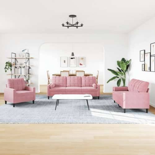 4-dijelni set sofa s jastucima ružičasti baršunasti - Ružičasta s jastucima i tabureom Cijena