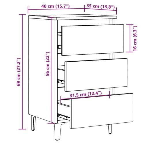 Krevetni ormarić s metalnim nogama staro drvo 40x35x69 cm - Staro drvo 1 Cijena