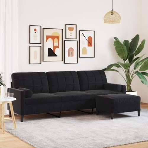 Trosjed s tabureom crni 210 cm baršunasti - Crna 210 cm Cijena