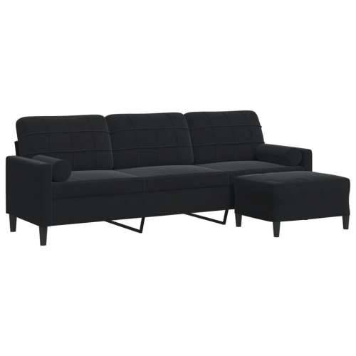 Trosjed s tabureom crni 210 cm baršunasti - Crna 210 cm Cijena