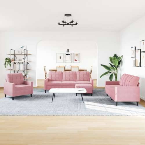 4-dijelni set sofa s jastucima ružičasti baršunasti - Ružičasta S osloncem za noge Cijena