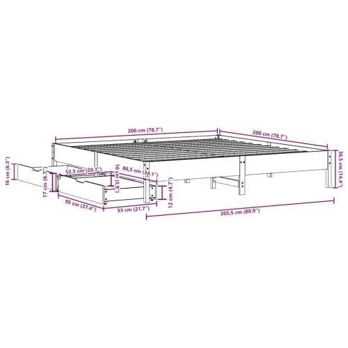 Okvir kreveta bez madraca 200 x 200 cm od masivne borovine - Prirodna 200 x 200 cm Cijena