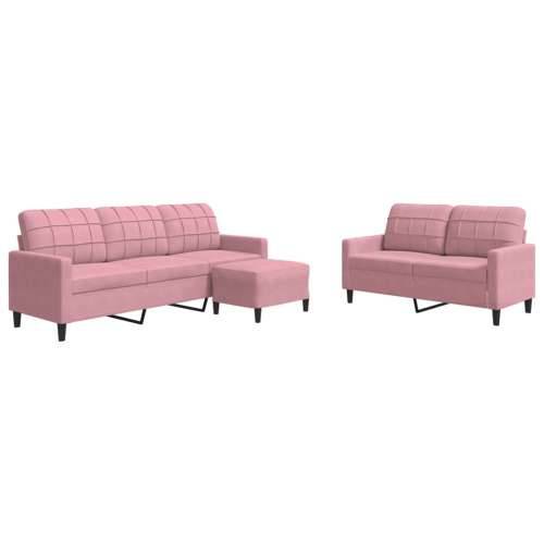 3-dijelni set sofa s jastucima ružičasti baršunasti - Ružičasta S osloncem za noge Cijena