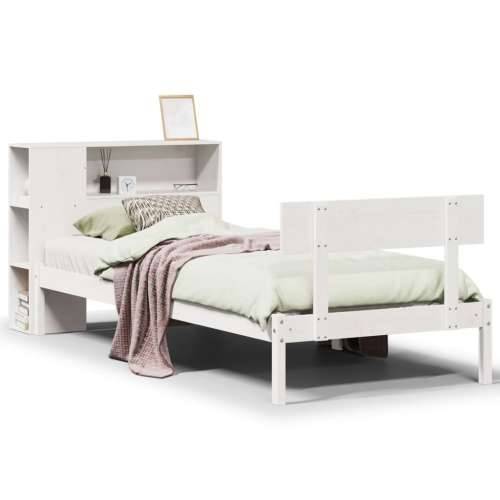 Krevet s regalom za knjige bez madraca bijeli 75x190cm borovina - Bijela 75 x 190 cm Cijena