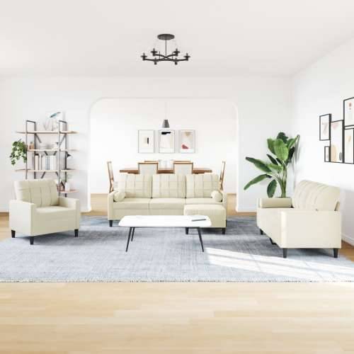 4-dijelni set sofa s jastucima krem baršunasti - Krema s jastucima i tabureom Cijena