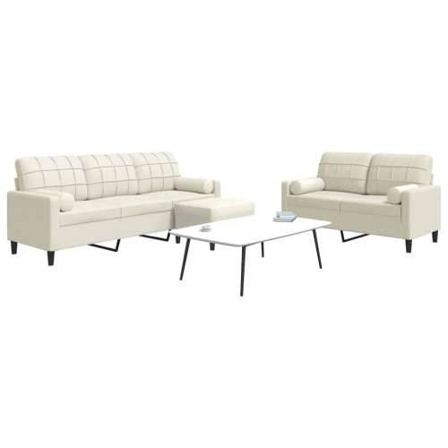 3-dijelni set sofa s jastucima krem baršunasti - Krema s jastucima i tabureom Cijena