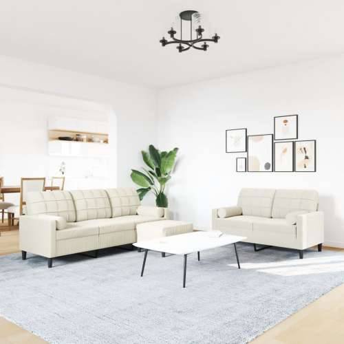 3-dijelni set sofa s jastucima krem baršunasti - Krema s jastucima i tabureom Cijena
