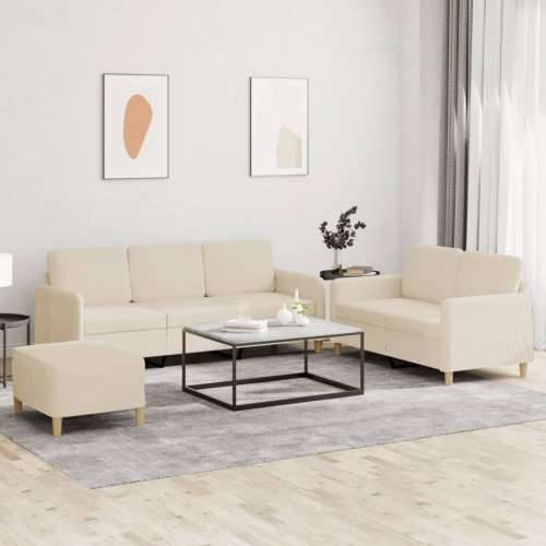 3-dijelni set sofa s jastucima krem od tkanine - Krema S osloncem za noge Cijena