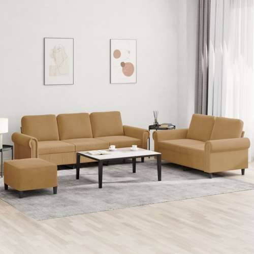 3-dijelni set sofa s jastucima smeđi baršunasti - Smeđa S osloncem za noge Cijena