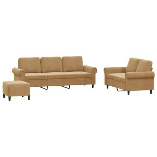 3-dijelni set sofa s jastucima smeđi baršunasti - Smeđa S osloncem za noge Cijena