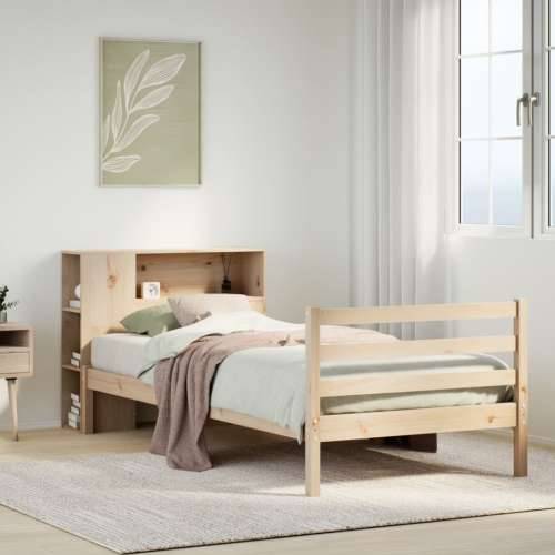 Krevet s regalom za knjige bez madraca 90x200 cm od borovine - Prirodna 90 x 200 cm Cijena