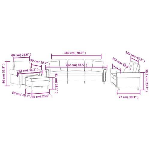 4-dijelni set sofa s jastucima smeđi baršunasti - Smeđa s jastucima i tabureom Cijena