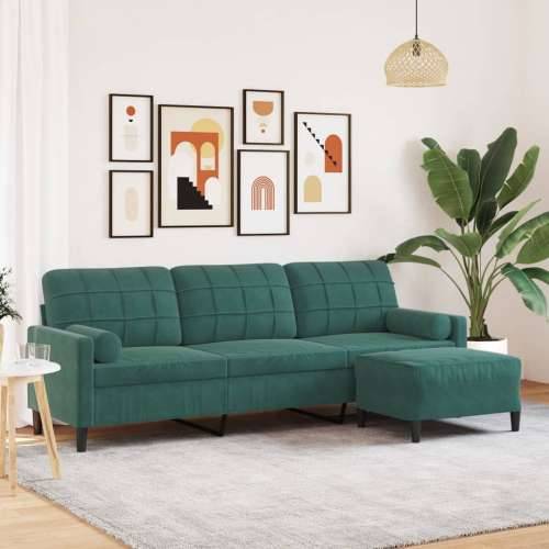 Trosjed s tabureom tamnozeleni 210 cm baršunasti - Tamnozelena 210 cm Cijena