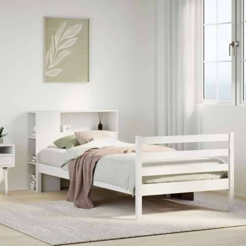 Krevet s regalom za knjige bez madraca bijeli 90x190cm borovina - Bijela 90 x 190 cm Cijena