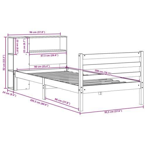 Krevet s regalom za knjige bez madraca bijeli 90x200cm borovina - Bijela 90 x 200 cm Cijena