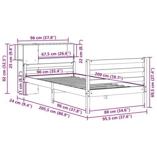 Krevet s regalom za knjige bez madraca 90x200 cm od borovine - Prirodna 90 x 200 cm Cijena