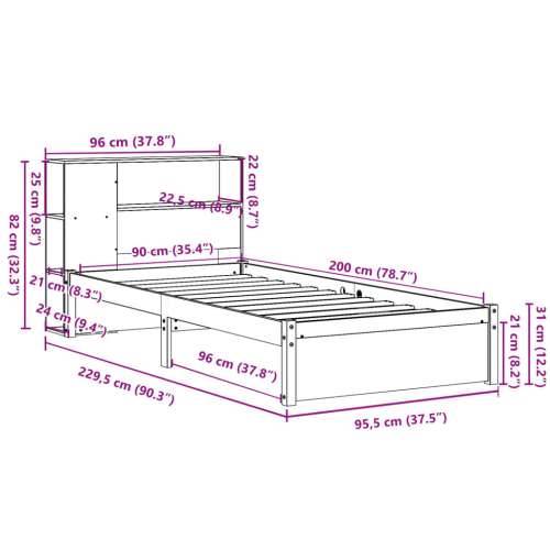 Krevet s regalom za knjige bez madraca 90x200 cm od borovine - Prirodna 90 x 200 cm Cijena