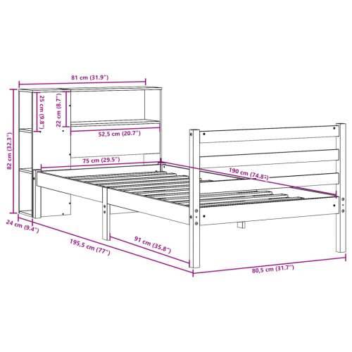 Krevet s regalom za knjige bez madraca 75x190 cm borovina - Prirodna 75 x 190 cm Cijena