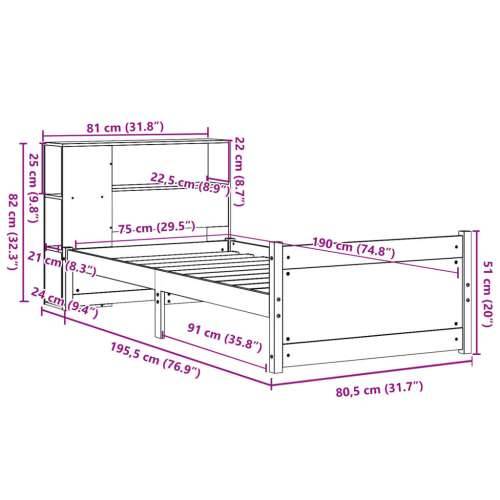 Krevet s regalom za knjige bez madraca 75x190 cm borovina - Prirodna 75 x 190 cm Cijena
