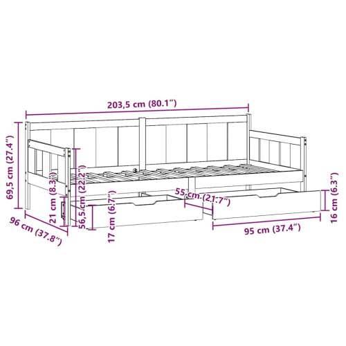 Dnevni krevet s ladicama bez madraca 90x200 cm masivno drvo - Prirodna 90 x 200 cm Cijena
