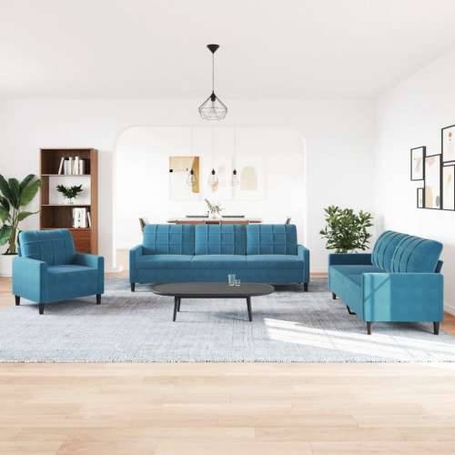 4-dijelni set sofa s jastucima plavi baršunasti - Plava S osloncem za noge Cijena