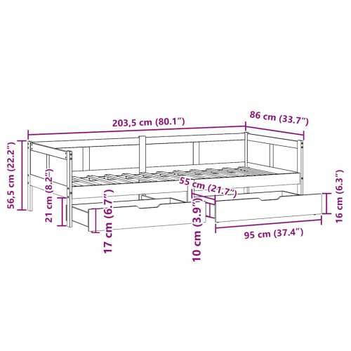 Dnevni krevet s ladicama bez madraca 80x200 cm masivno drvo - Prirodna 80 x 200 cm Cijena