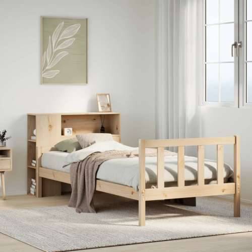 Krevet s regalom za knjige bez madraca 90x190 cm od borovine - Prirodna 90 x 190 cm Cijena
