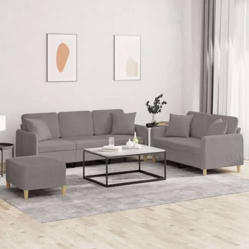 3-dijelni set sofa s jastucima smeđesivi od tkanine - Sivo-smeđa s jastucima i tabureom Cijena