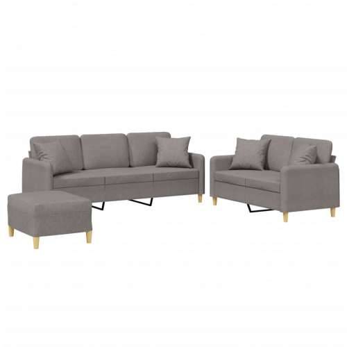 3-dijelni set sofa s jastucima smeđesivi od tkanine - Sivo-smeđa s jastucima i tabureom Cijena