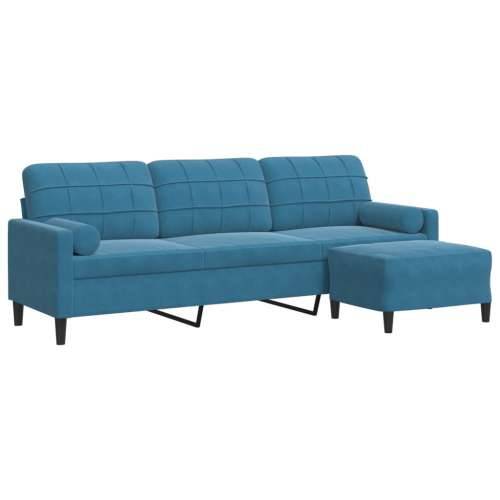 Trosjed s tabureom Plava 210 cm baršunasti - Plava 210 cm Cijena