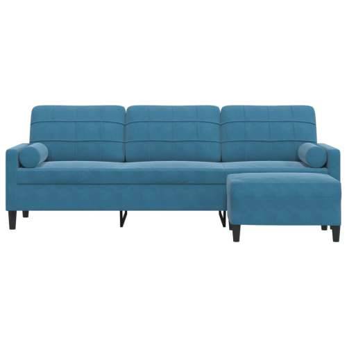 Trosjed s tabureom Plava 210 cm baršunasti - Plava 210 cm Cijena