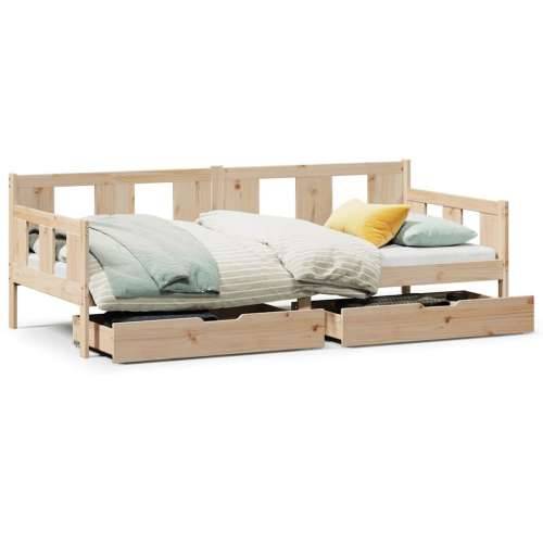 Dnevni krevet s ladicama bez madraca 90 x 190 cm masivno drvo - Prirodna 90 x 190 cm Cijena