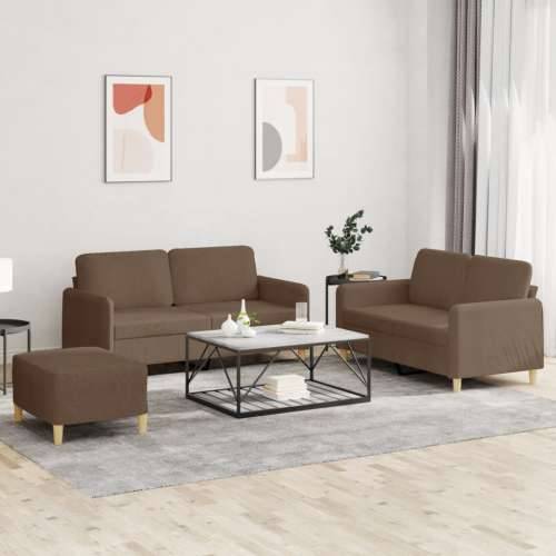 3-dijelni set sofa s jastucima smeđi od tkanine - Smeđa S osloncem za noge Cijena