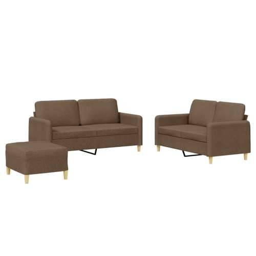 3-dijelni set sofa s jastucima smeđi od tkanine - Smeđa S osloncem za noge Cijena