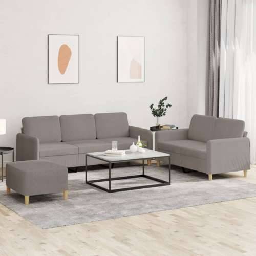3-dijelni set sofa s jastucima smeđesivi od tkanine - Sivo-smeđa S osloncem za noge Cijena