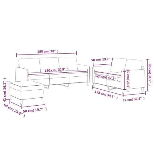 3-dijelni set sofa s jastucima smeđesivi od tkanine - Sivo-smeđa S osloncem za noge Cijena